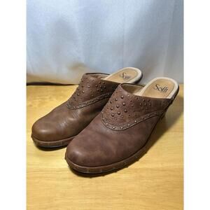 Sofft Mule Clogs Womens 9.5 M Brown Studded Leather Slip On Heel Boho